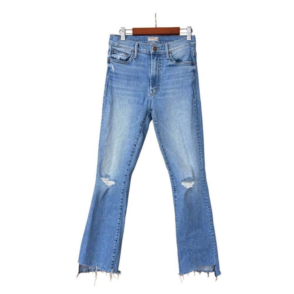 MOTHER High Rise Distressed Light Blue Jeans
